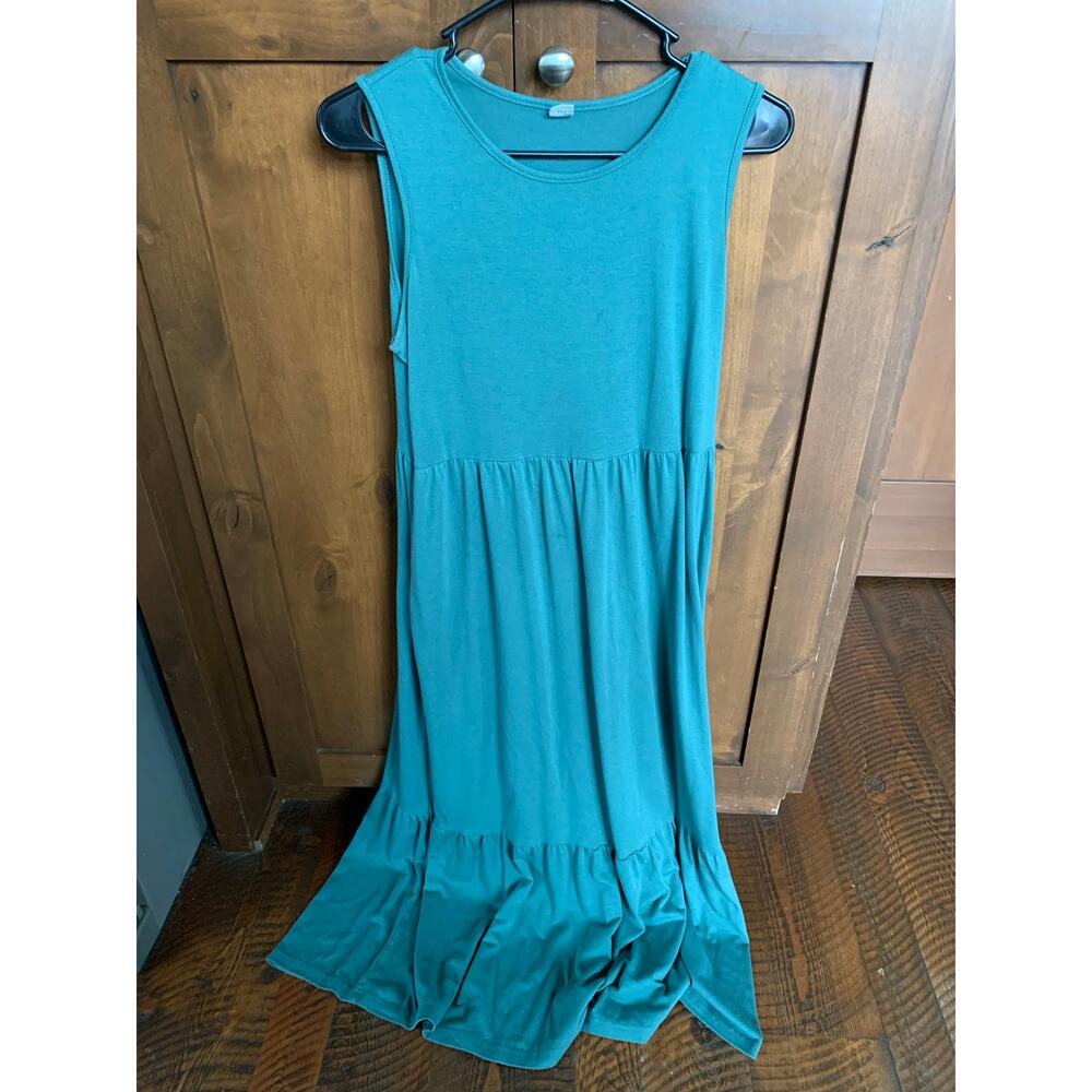 Anrabess Teal Sleeveless Tiered Maxi Dress Babydoll Flowy Size Small